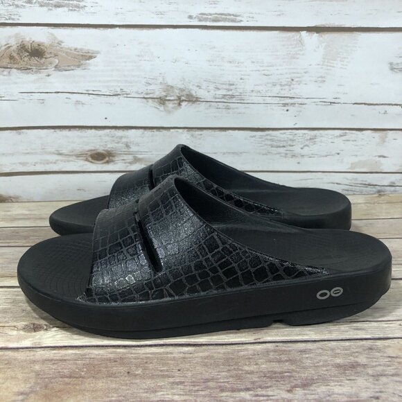 Oofos Ooahh Slip On Sandals Mens Size 9 Recovery Casual Comfort Black Rubber - Picture 3 of 12